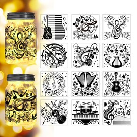 Peacoblue Fairy Silhouette Stickers Cutouts for Jars, Window, Glass, Wall, Wishing Bottle Decor, 12Pcs Music Silhouette for Lantern DIY Craft Kit Jar Decals Art Mural Home Party Decor (Music)