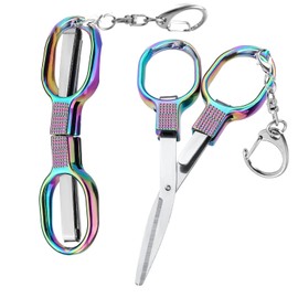 2Pcs Mini Folding Scissors, Safe Portable Travel Mini Scissors, Safety Foldable Pocket Badge Small Shears All Purpose with 2 Keychain for Travel, Home, Office, Craft, Sewing (Colored)