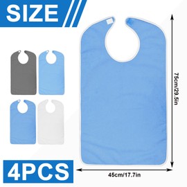 BORDEAG Adult Bibs, Pack of 4, Adult Bib, Washable Bib for Seniors, Clothing Protection for Adults, Elderly People with Disabilities, Dark blue, light blue, white, grey