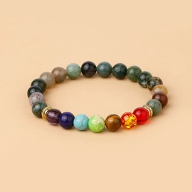 OAIITE 2Pcs 7 Chakra Bracelet Elastic Natural Stone Yoga Healing Crystals Beads Meditation Relax Anxiety Bracelet Bangle, Agate