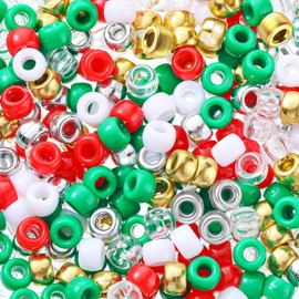 1150 Pieces Christmas Plastic Pony Beads Assorted Pony Beads Christmas Round Beads for Home Decor Hair Braids DIY Craft