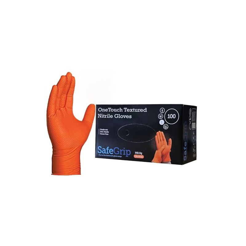 A406 200 Disposable Nitrile Gloves Diamond Textured Orange Glove Powder