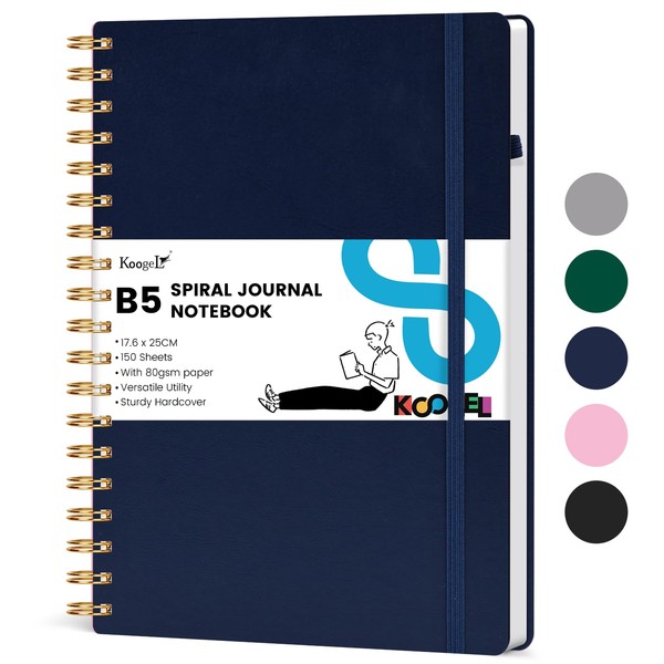 Koogel B5 Spiral Journal Notebook, Hardcover Notebook 150 sheets/300 Pages