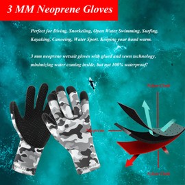 YDQUANI 3mm Camouflage Wetsuit Gloves Anti-slip Warm Neoprene Diving Gloves Wear-Resistant Fingertips Anti-scratch Scuba Gloves for Men Women Snorkelling Swimming Surfing Fishing