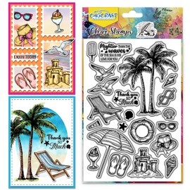 CHGCRAFT Summer Beach Clear Stamp Transparent Handicraft Stamps for DIY Scrapbooking Photo Album Decorative Cards Making, Beach, 6.3x4.3inch