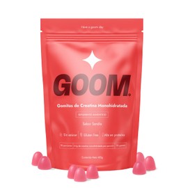 Gomitas de Creatina Monohidratada GOOM - 5.1g por porcin, 30 Porciones, Para Hombres y Mujeres,Sin Azcar, Alto en Protena, 90 Gomitas Sabor Sanda     
