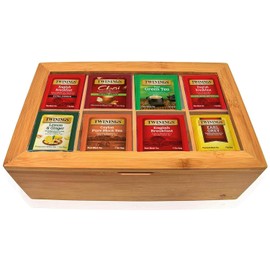 Twinings Tea Collection - 80 Tea Bags with 20 Assorted Flavors, Gift Set in Decorative Bamboo Box, Includes Wooden Organizer, Ideal for Home, Office, Family, and Friends, White, 1 Set