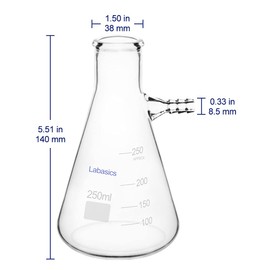 Labasics Glass 250 ml Heavy Wall Borosilicate Glass Filtering Flask, Bolt Neck with Tubulation, 250 ml