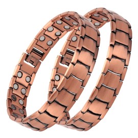 STONE ROCK - 99.9% Pure Copper Magnetic Bracelet for Men - 3000 Gauss Double-Row Strong Magnetic Copper Bracelets Adjustable (Copper 2pcs)