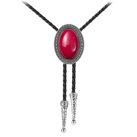 AZORA Natural Stone Bolo Tie Western Cowboy Big Stone Red Carnelian Bola Tie Wedding Bolo Necktie for Men Women
