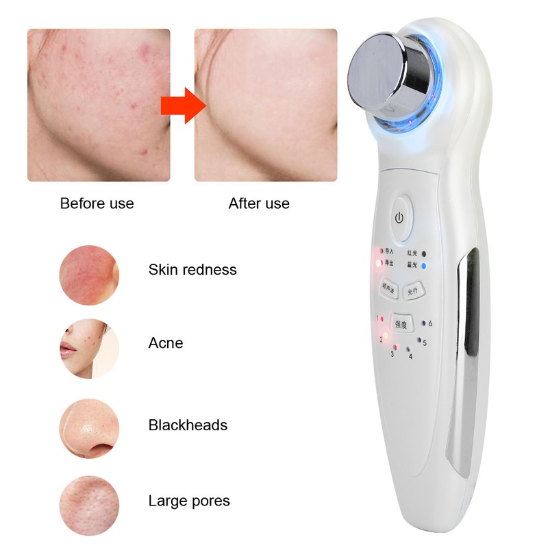 Ultrasonic Handheld Red Blue Light Vibration Anti Aging Facial Soothing