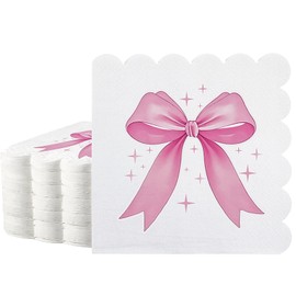 60Pcs Pink Bow Napkins Coquette Theme Birthday Party Decorations Baby Shower Cute Bow Tableware Supplies Tea Girls Wedding Party Decor