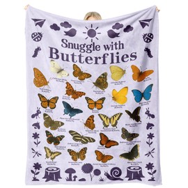 Sereni Tide Snuggle with Butterflies Throw Blanket 50 x 60 Inch, Educational Butterfly Chart Nature Decor, Gift for Women Girls Teens, Birthday Christmas Mothers Day (Butterfly)