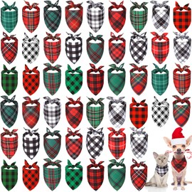 50 Pieces Classic Plaid Dog Bandanas Christmas Dog Bandanas Triangle Scarf Plaid Dog Kerchief for Christmas Pet Costume Accessories Decoration