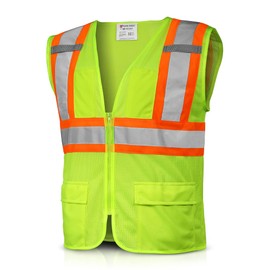 Glow Shield High Visibility Class 2 Safety Vest Wide Stripes & Zipper w/Pockets