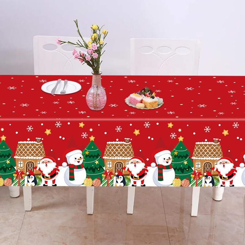 YEIUZPT 137 * 274cm Christmas Tablecloth Christmas Plastic Tablecloth, Red