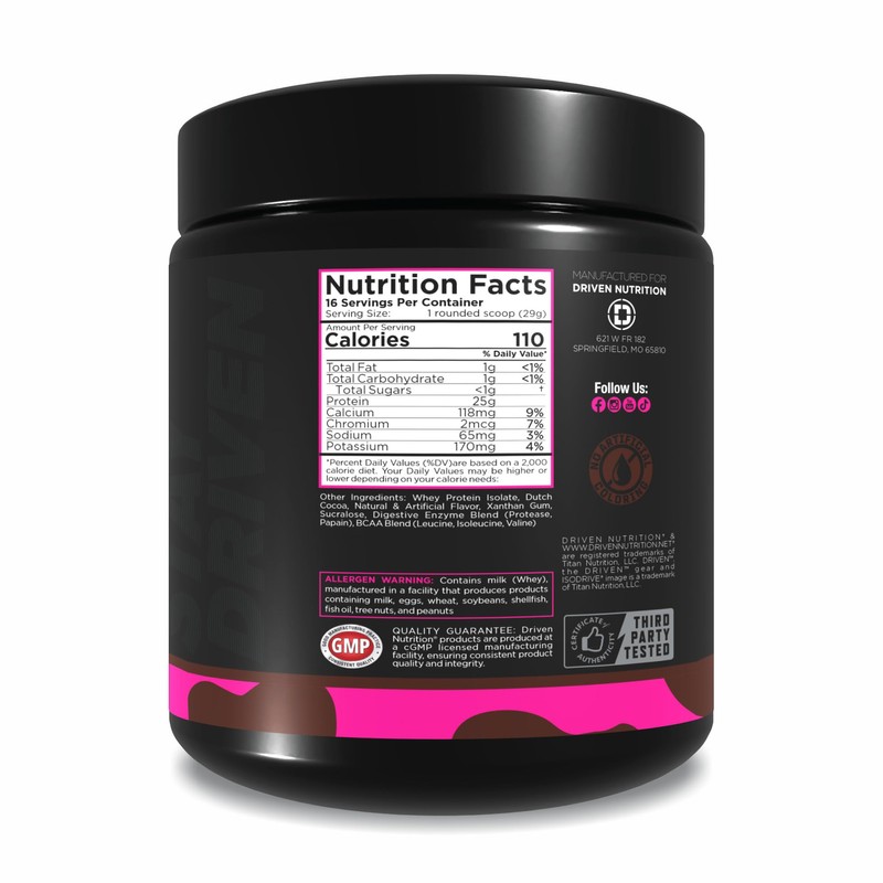 Driven Nutrition ISODRIVE Premium Whey Isolate (1lb, Chocolate)