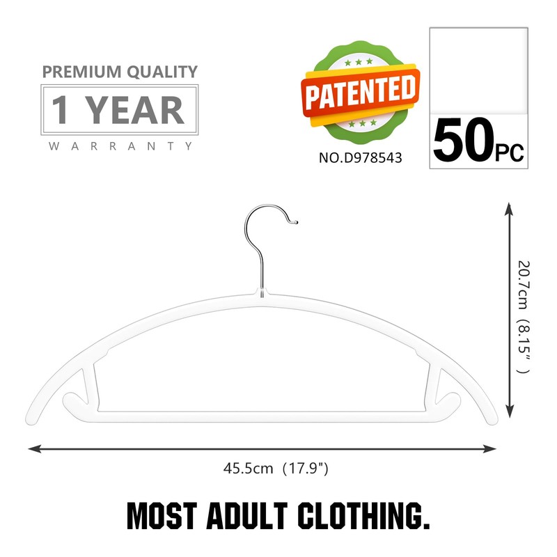 MIZGI Premium Clear Hangers (Pack of 50) Heavyduty-Acrylic No Shoulder
