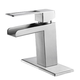 Gangang Bathroom Sink Faucet, Modern Single Handle Waterfall Bathroom Faucets for 1 or 3 Hole Bathroom Sink Deck Mount