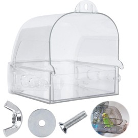 Lyfengdeam Bird Bath Cage - Transparent Hanging Bathtub with Hooks and Drawer for Cage Parrots, Pet Supplies for Clean Bathing, Shower Accessory with Easy Cleaning (Transparent)