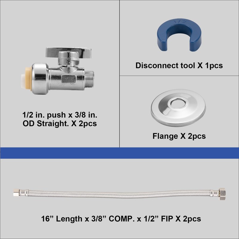 WMAXPFIT(2 Pack) 16 Inch Faucet Water Supply Line 3/8 Inch
