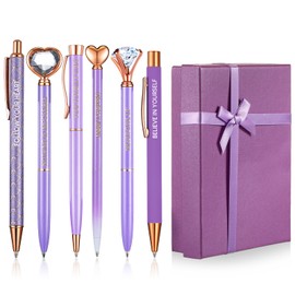 Yeaqee 6 Pcs Inspirational Pen Set for Women Gift Diamond Ballpoint Pens with Crystal Motivational office supplies with Gift Box Nurse Teacher Wedding Graduation Mother Day Gift(Purple)