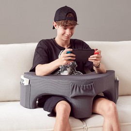 Comehealthy Lap Desk for Laptop with Cushion, Memory Foam Laptop Desk with Armrests, Laptop Stand with Extra Side Pockets, Portable Home Office Lap Desk for Bed Couch Floor(Grey)