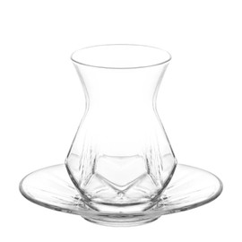 LAV Turkish Tea Set, Alya Tea Set, Turkish Teacups and Plates, Clear Glasses and Saucers, Special Design Turkish Tea Glasses with Coasters, 12 Pcs, 5.5 Oz (165 cc) (12 Pcs)