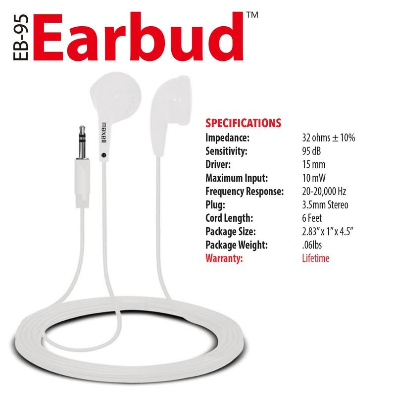 Maxell 190599 Dynamic Sound Wired Lightweight Extended Use Design Stereo