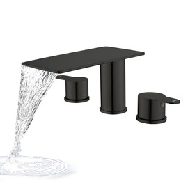 GUOYINDONG Matte Black Roman Tub Faucet, 3 HoleWaterfall Bath Tub Faucet Set High Flow 2 Handle Deck Mount Bathtub Faucets