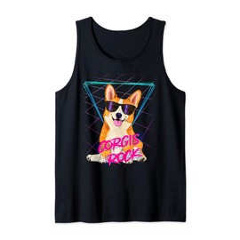 Corgis Rock - retro 80s laser corgi dog in sunglasses Tank Top