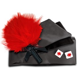 exciting Lives Satin Eye Mask Blindfold and Red Fluffy Feather Tickler - Gift for Girlfriend, Wife for Soft Sleep, Relaxation