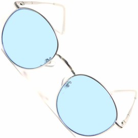 FashionBerry 99% UV Protection Lenses, Round Metal Shape, Sunglasses, Eye Friendly, No Fatigue, UV Protection, Fashion Glasses, Unisex, Lightweight, Small Face Effect, Matte silver × light blue
