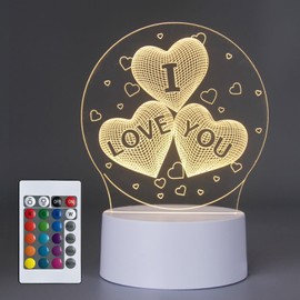 SYLIKENATE I Love You 3D Illusion Lamp,Acrylic 3D Lamp LED Night Light with Remote Control 16 Color Changing Desk Lamp，Kids Gamer Room Decor Plug in Best Cool Festival Birthday Gift. (I Love You)