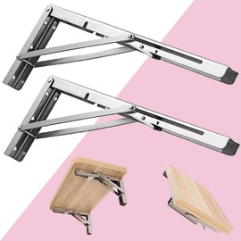 16 Inch Folding Brackets, 2 Packs Fold Down Shelf Brackets - Heavy Duty Collapsible Shelf Space Saving for Wall Mounted Folding Table Hinge Work Bench Max. Load 250lb (Stainless Steel)