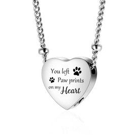 XIUDA Urn Necklace for Ashes with Paw Prints Heart Cremation Jewelry for Dog Ashes- You Left Paw Prints on My Heart