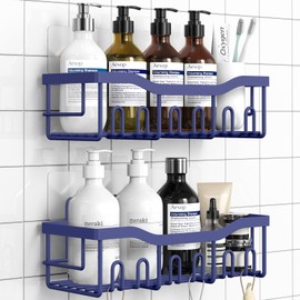 EUDELE 2 Pack Shower Caddy, Adhesive Organizer for Bathroom & Kitchen Storage, No Drilling, Rustproof Stainless Steel Shelf Organizer