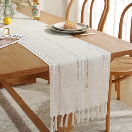 Fecialy Cotton Linen Sage Green Table Runner 183cm Long with Handmade Tassel Farmhouse Style Table Runners for Holiday Party Dining Table Wedding Decorations 183x33cm