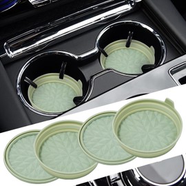 Wingcases Car Coasters Universal Adjustable Size [4 Pack] Silicone Mats Non-Slip, Car Cup Holders Insert Coasters, Embedded Car Interior Accessories, Decor, Sage Green