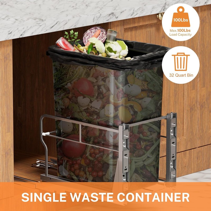 YJHome Pull Out Trash Can Under Cabinet with 31Qt 8Gal