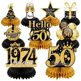 50th Birthday Man, 9 Pieces, Black Gold Decoration, 50th Birthday Man, Table Decoration Birthday, Honeycomb Centrepiece, Table Decoration Paper Birthday Party Accessories, 1974 Birthday Decoration for