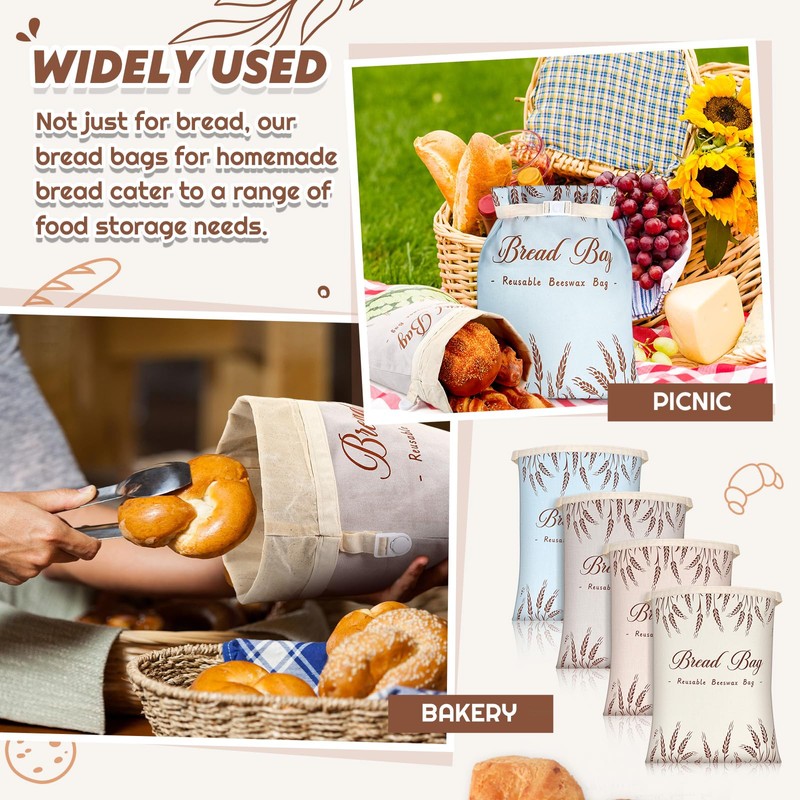 Bulyoou 4 Pcs Beeswax Bread Bags for Sourdough Reusable Cotton