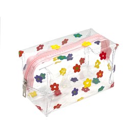 ZMZZ Cute makeup bag, transparent portable makeup bag, waterproof toiletries storage bag, large capacity pen bag (Colorful flowers)