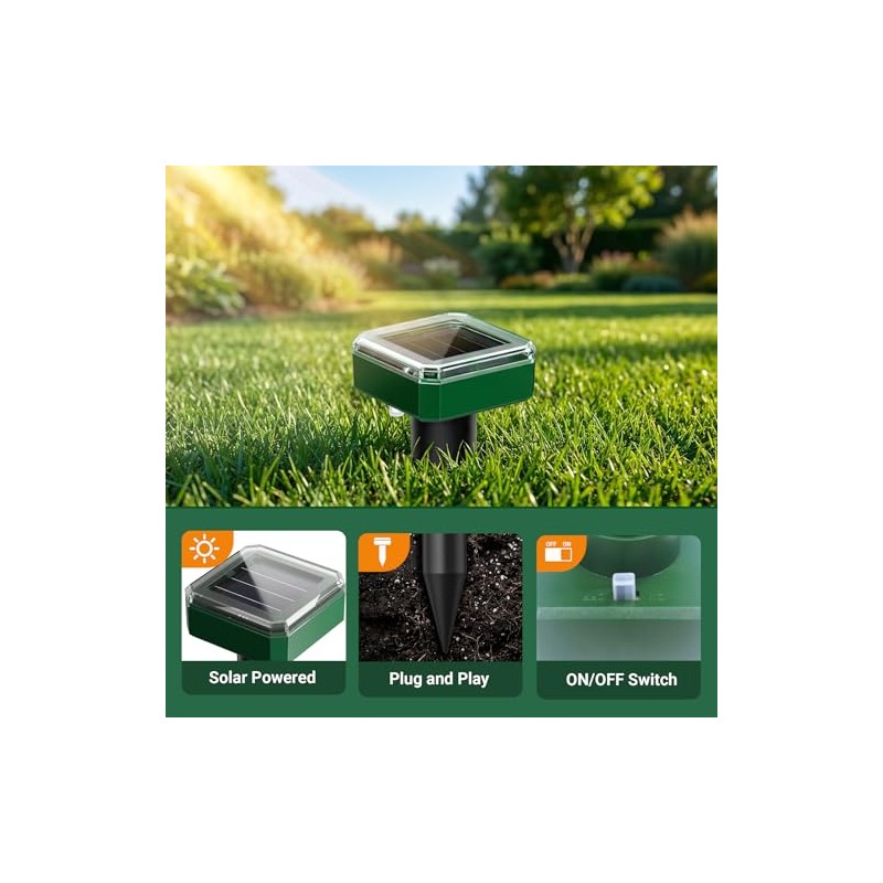 4 Packs Solar Mole Repellent, 2026 Upgraded Ultrasonic Gopher Deterrent