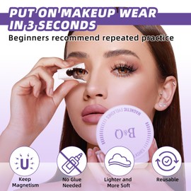B&Qaugen Reusable Magnetic Lashes Magnetic Eyelashes Natural Look False Eyelashes with Applicator Easy to Wear and Remove Glue-Free Pestañas Magnéticas