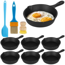 OMISTAR 6 Pcs Cast Iron Frying Pans Set, Includes Spatula, Oil Brush, and Scrub Brush, 4" Cast Iron Skillets, Mini Nonstick Frying Pans, Small Plate Egg Pans for Indoor Outdoor Kitchen