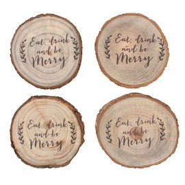 Rustic Brown Wood Christmas Log Slice Coaster Set - 1.2cm x 9.5cm (Pack of 4) - Christmas-Themed Drink Holders - Premium Quality & Unique Design - Perfect for Festive Gatherings