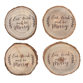 Rustic Brown Wood Christmas Log Slice Coaster Set - 1.2cm x 9.5cm (Pack of 4) - Christmas-Themed Drink Holders - Premium Quality & Unique Design - Perfect for Festive Gatherings