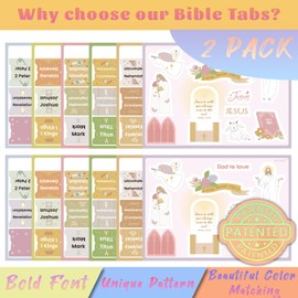 2 Pack Bible Tabs with Unique Stickers, Bible Tabs for Women, Laminated Bible Tabs, Christian Gifts, Large Print Bible Tabs, Bible Book Index Tabs Labels, Bible Study Supplies, Boho