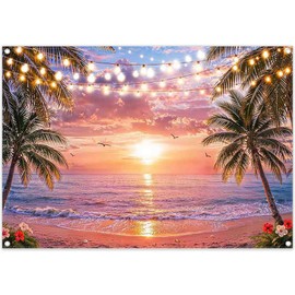 Swepuck Fabric 7x5ft Hawaiian Beach Pink Sunset Backdrop